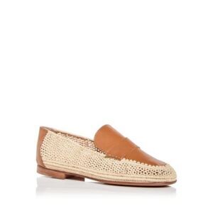 CARRIE FORBES Womens Beige Raffia Strap Notched Mumba Loafers Shoes 37